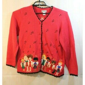 Investments Red Cardigan Musical Children Of The World Sweater Womens Size M